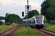 09.08.2014 Szynobus kolei UBB zbliża się do stacji Ahlbeck