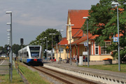 09.08.2014 Szynobus kolei UBB stoi na stacji Zinnowitz